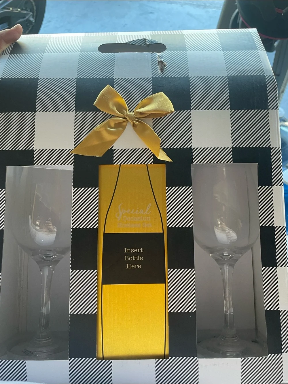 Holiday Gift box with Gold Accents - Wine Glasses and Champagne bottle holder